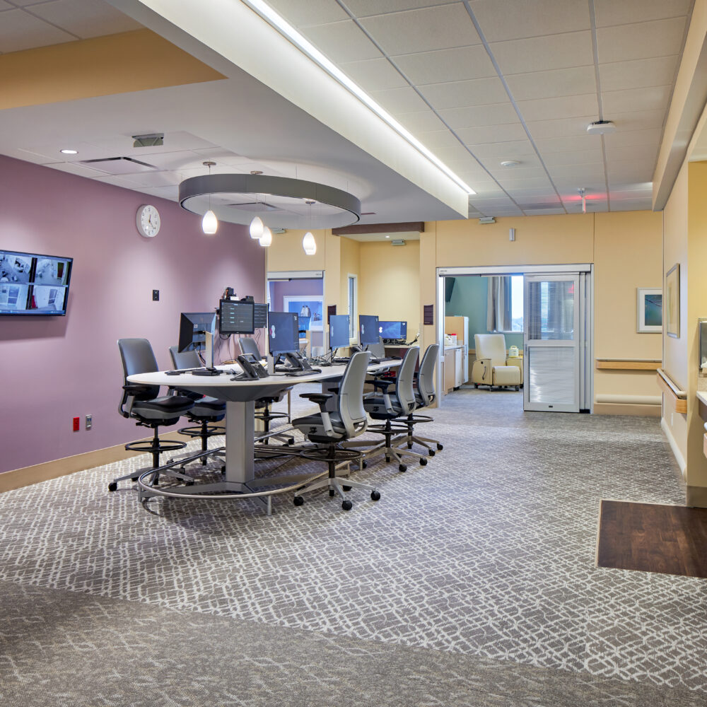 Nurse's station with upgraded lighting and finishes