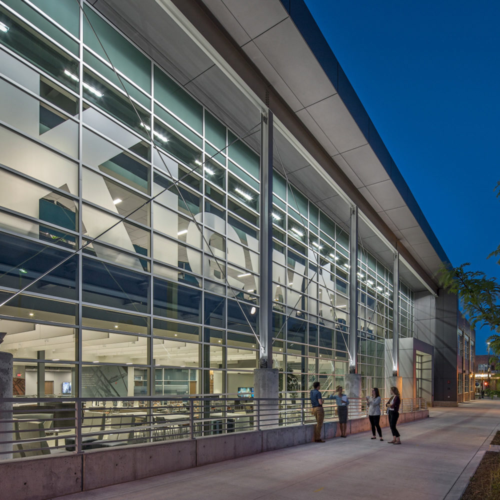 Kiewit Training and Technology Center Exterior at dusk