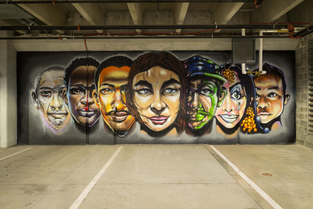 University of Nebraska Omaha Community Engagement Center Garage Mural