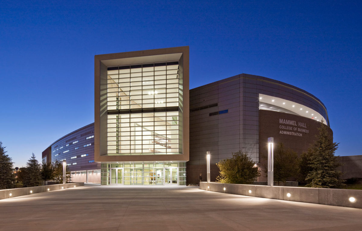 University of Nebraska at Omaha Mammel Hall College of Business Exterior Night