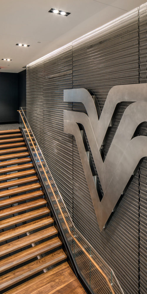 valmont-hq-stairs-metal-mesh-logo-signage